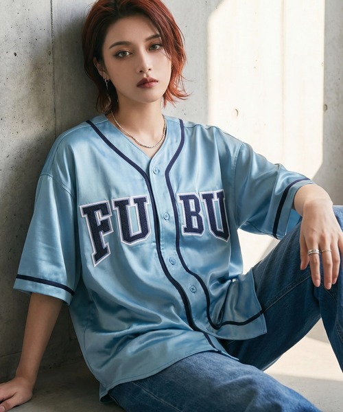 FUBU（ フブ）の「【FUBU/フブ】SATIN BASEBALL SHIRTS/サテン ベースボールシャツ（シャツ/ブラウス・メンズ・ブラック/ホワイト/ライトブルー・XL/M/L）」の3枚目の写真