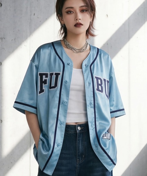 FUBU（ フブ）の「【FUBU/フブ】SATIN BASEBALL SHIRTS/サテン ベースボールシャツ（シャツ/ブラウス・メンズ・ブラック/ホワイト/ライトブルー・XL/M/L）」の13枚目の写真