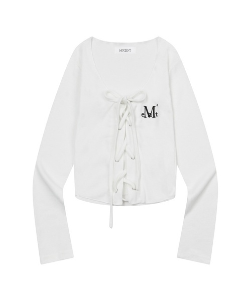 MUCENT(ムセント)の「マリングアイレットレースアップコルセットグリームロングスリーブTシャツ(3カラー)(Tシャツ/カットソー・レディース・ライトグレー/ホワイト/ブラック・FREE)」の2枚目の写真