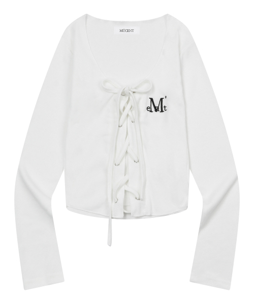 MUCENT(ムセント)の「マリングアイレットレースアップコルセットグリームロングスリーブTシャツ(3カラー)(Tシャツ/カットソー・レディース・ライトグレー/ホワイト/ブラック・FREE)」の11枚目の写真