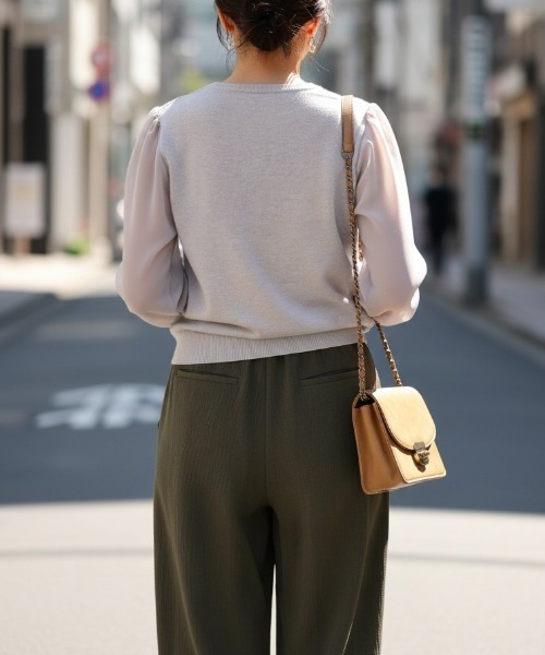 GIVERNY(ジヴェルニー)の「【大人可愛い/通勤・オフィス/春映え】袖シフォン切替クルーネックニット(ニット/セーター・レディース・ブラック/ホワイト/グレー・FREE)」の16枚目の写真