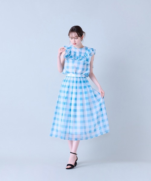 Audie a Muses(オーディアミューズ)の「ビッグギンガムタックスカート(スカート・レディース・ブルー/ブラック・38/42)」の6枚目の写真