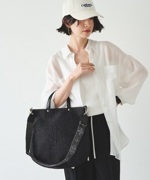 russet（ラシット）の「《WEB限定》スリム2WAYトートバッグ <ナイロンラフィア>（トートバッグ・レディース・ブラック/ダークブラウン/アイボリー/ボルドー・FREE）」の16枚目の写真