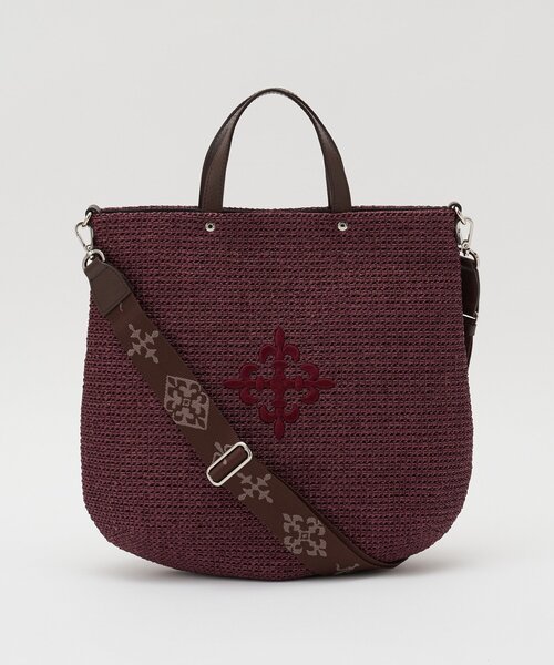 russet（ラシット）の「《WEB限定》スリム2WAYトートバッグ <ナイロンラフィア>（トートバッグ・レディース・ブラック/ダークブラウン/アイボリー/ボルドー・FREE）」の4枚目の写真