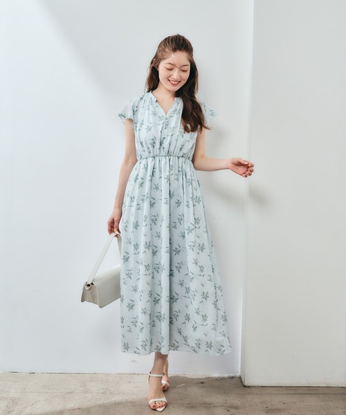 12Twelve Agenda(トゥエルブ アジェンダ)の「キーネック花柄ワンピース(ワンピース・レディース・グリーン/ブラック・M)」の2枚目の写真