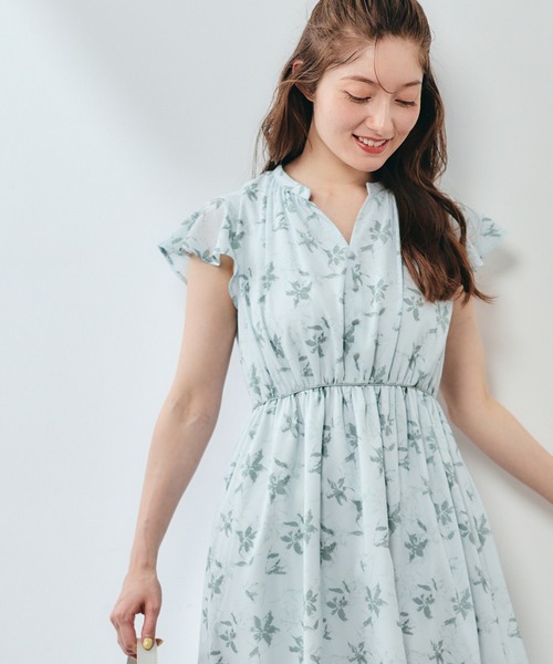 12Twelve Agenda(トゥエルブ アジェンダ)の「キーネック花柄ワンピース(ワンピース・レディース・グリーン/ブラック・M)」の8枚目の写真
