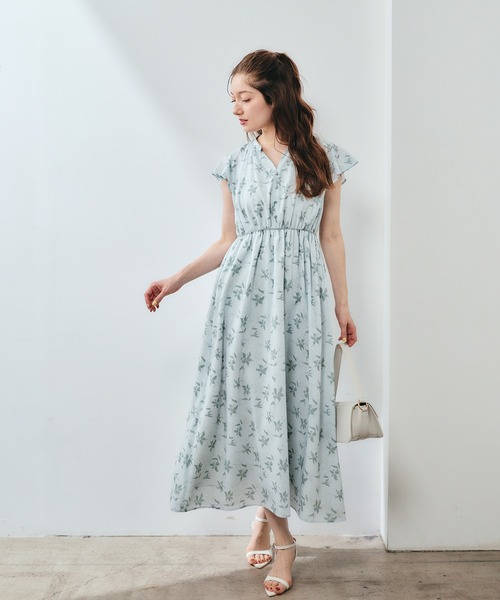 12Twelve Agenda(トゥエルブ アジェンダ)の「キーネック花柄ワンピース(ワンピース・レディース・グリーン/ブラック・M)」の6枚目の写真