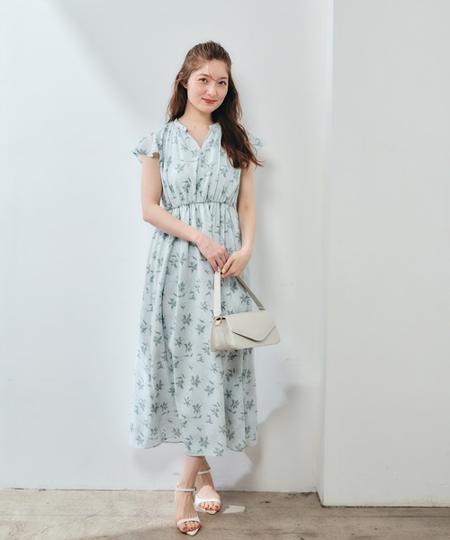 12Twelve Agenda(トゥエルブ アジェンダ)の「キーネック花柄ワンピース(ワンピース・レディース・グリーン/ブラック・M)」の7枚目の写真