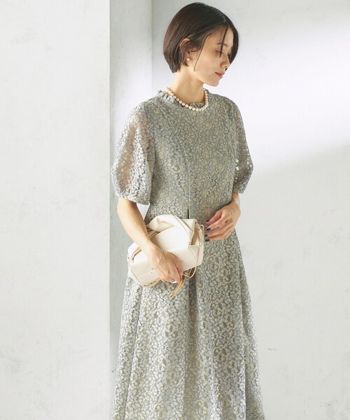 kaene(カエン)の「kaene:コード レース パフ スリーブ ワンピース(ワンピース・レディース・ブラック/ライトグリーン・ONE SIZE)」の2枚目の写真