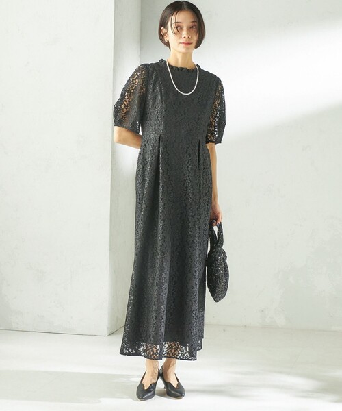 kaene(カエン)の「kaene:コード レース パフ スリーブ ワンピース(ワンピース・レディース・ブラック/ライトグリーン・ONE SIZE)」の4枚目の写真