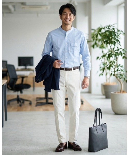 Perfect Suit FActory(パーフェクトスーツファクトリー)の「バンドカラーシャツ(シャツ/ブラウス・メンズ・サックスブルー・L)」の1枚目の写真
