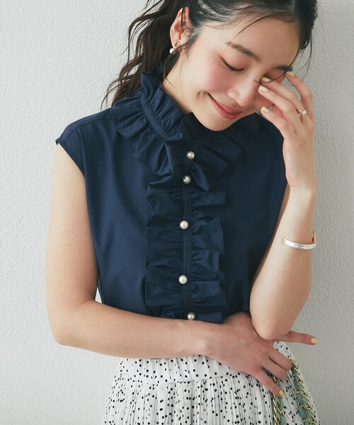 La boutique BonBon(ラブティックボンボン)の「【取り外せるフリル】フリルタイノースリ2WAYブラウス(シャツ/ブラウス・レディース・サックスブルー/ネイビー/ホワイト・FREE)」の3枚目の写真