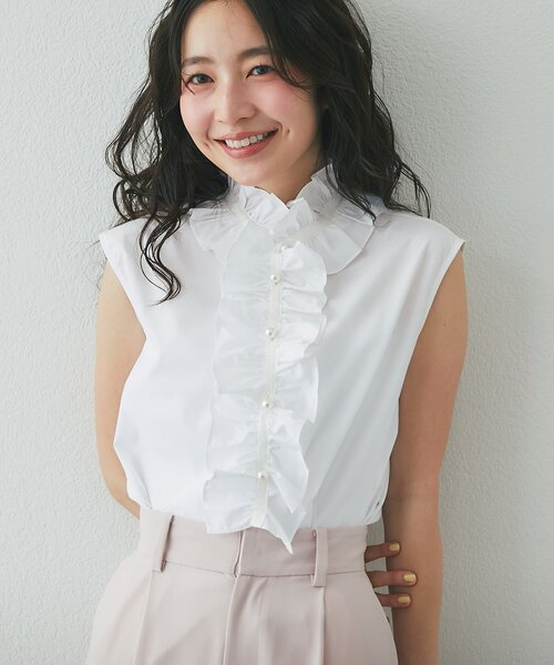 La boutique BonBon(ラブティックボンボン)の「【取り外せるフリル】フリルタイノースリ2WAYブラウス(シャツ/ブラウス・レディース・サックスブルー/ネイビー/ホワイト・FREE)」の4枚目の写真