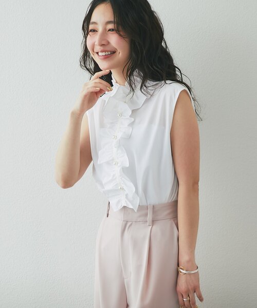 La boutique BonBon(ラブティックボンボン)の「【取り外せるフリル】フリルタイノースリ2WAYブラウス(シャツ/ブラウス・レディース・サックスブルー/ネイビー/ホワイト・FREE)」の5枚目の写真