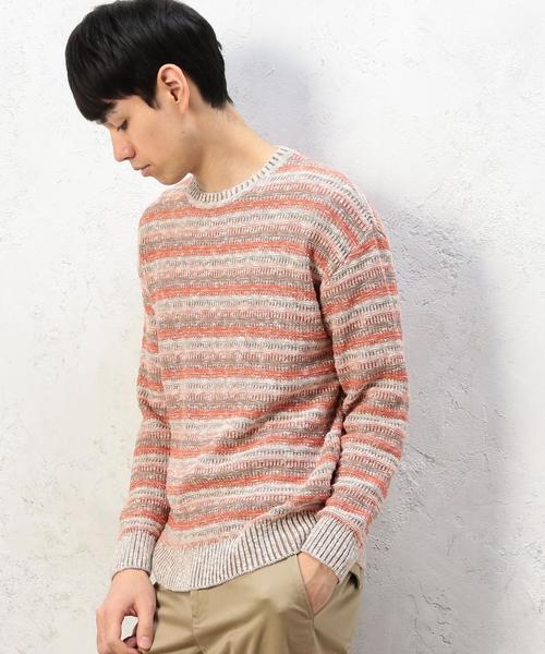 green label relaxing（グリーンレーベルリラクシング）の「BC CO/LI マルチボーダー C/N ニット◆（ニット/セーター・メンズ・ネイビー/ナチュラル・SMALL/MEDIUM/LARGE）」の2枚目の写真