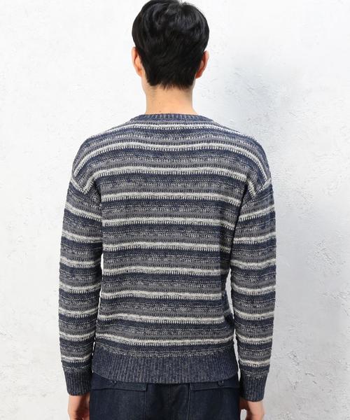 green label relaxing（グリーンレーベルリラクシング）の「BC CO/LI マルチボーダー C/N ニット◆（ニット/セーター・メンズ・ネイビー/ナチュラル・SMALL/MEDIUM/LARGE）」の4枚目の写真