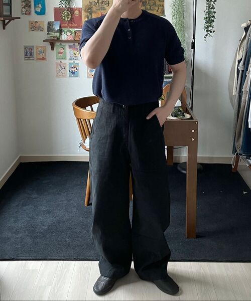 COSTUME O’CLOCK（コスチュームオクロック）の「[COCLXデイリールーム] ヘンリーネック ピケ ハーフ ニット 7 COLOR COOSKT070（Tシャツ/カットソー・メンズ・ブラック/ネイビー/ブラウン/グレー/アイボリー/オートミール/チャコール・SMALL/MEDIUM/LARGE）」の8枚目の写真