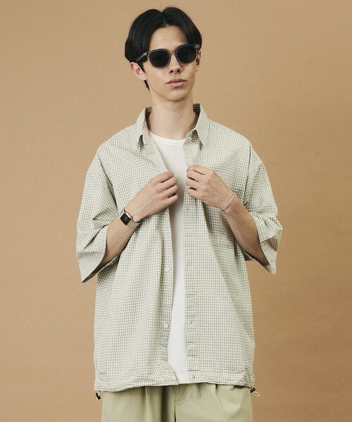 BANDL 星柄ショートスリーブシャツ M セール】FREAK'S STORE for BEACH & FES シアサッカー スピンドル