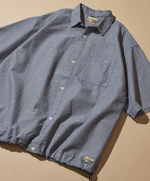 FREAK'S STORE(フリークスストア)の「FREAK'S STORE for BEACH & FES シアサッカー スピンドル レギュラーカラー ショートスリーブシャツ(シャツ/ブラウス・メンズ・ホワイト/ネイビー/ブルー/ブラウン/オフホワイト・SMALL/MEDIUM/LARGE)」の5枚目の写真
