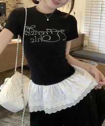 【 MEMECLE / メメクル 】レイヤード風　ラインストーントップス
