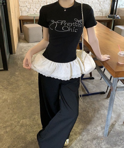 MEMECLE(メメクル)の「【 MEMECLE / メメクル 】レイヤード風 ラインストーントップス(Tシャツ/カットソー・レディース・ブラック・MEDIUM/SMALL)」の9枚目の写真