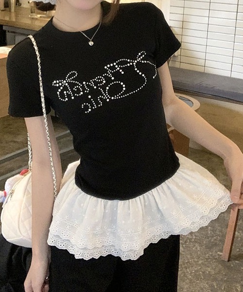 MEMECLE(メメクル)の「【 MEMECLE / メメクル 】レイヤード風 ラインストーントップス(Tシャツ/カットソー・レディース・ブラック・MEDIUM/SMALL)」の12枚目の写真