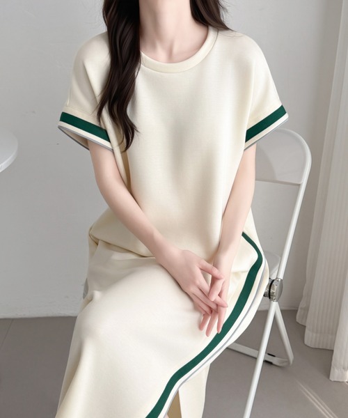 ABITOKYO(アビトーキョー)の「スリット配色ライン段ボールスウェットワンピース(ワンピース・レディース・チャコールグレー/ベージュ/ブラック・L/M)」の12枚目の写真