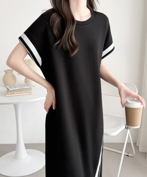 ABITOKYO(アビトーキョー)の「スリット配色ライン段ボールスウェットワンピース(ワンピース・レディース・チャコールグレー/ベージュ/ブラック・L/M)」の18枚目の写真