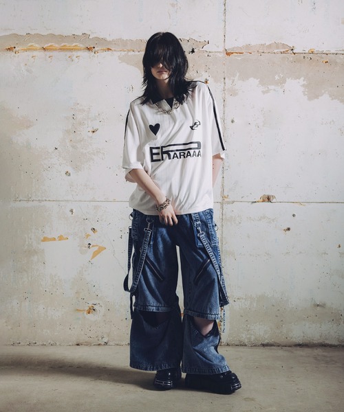 ERAR（エラー）の「【ERAR】ハートロゴデザイン半袖ユニフォームTシャツ（シャツ/ブラウス・メンズ・ホワイト/ブラック・S/L/M/XL）」の14枚目の写真