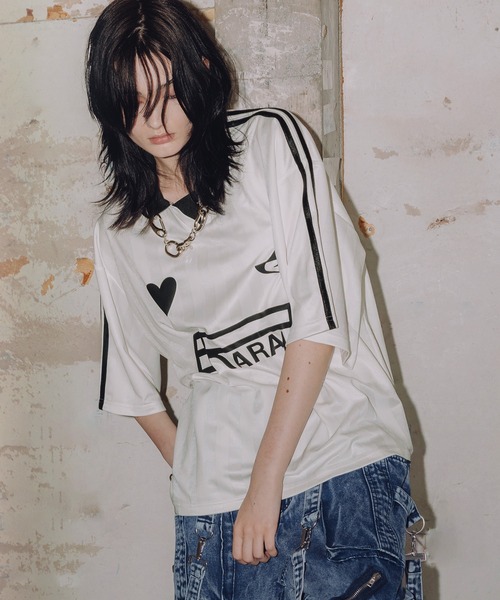 ERAR（エラー）の「【ERAR】ハートロゴデザイン半袖ユニフォームTシャツ（シャツ/ブラウス・メンズ・ホワイト/ブラック・S/L/M/XL）」の5枚目の写真