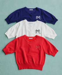 <RIBBONシリーズ>半袖ニットカーディガン