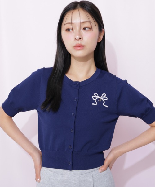 JILL by JILL STUART(ジルバイジルスチュアート)の「<RIBBONシリーズ>半袖ニットカーディガン(ニット/セーター・レディース・ネイビー/レッド/ホワイト・FREE)」の6枚目の写真