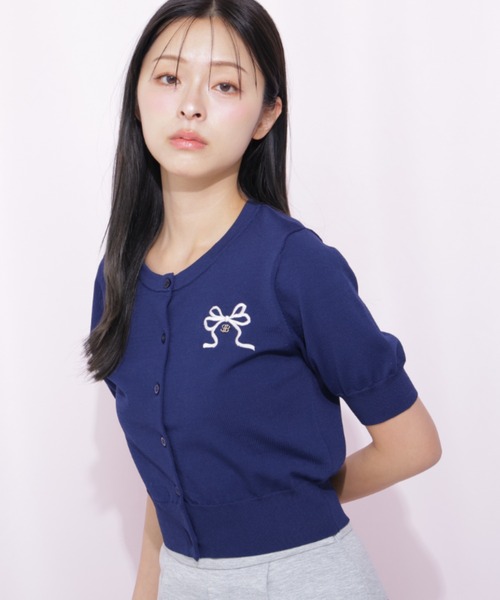 JILL by JILL STUART(ジルバイジルスチュアート)の「<RIBBONシリーズ>半袖ニットカーディガン(ニット/セーター・レディース・ネイビー/レッド/ホワイト・FREE)」の8枚目の写真