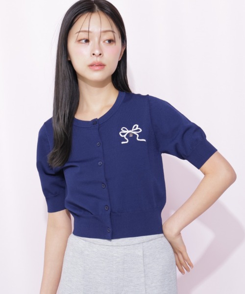 JILL by JILL STUART(ジルバイジルスチュアート)の「<RIBBONシリーズ>半袖ニットカーディガン(ニット/セーター・レディース・ネイビー/レッド/ホワイト・FREE)」の5枚目の写真