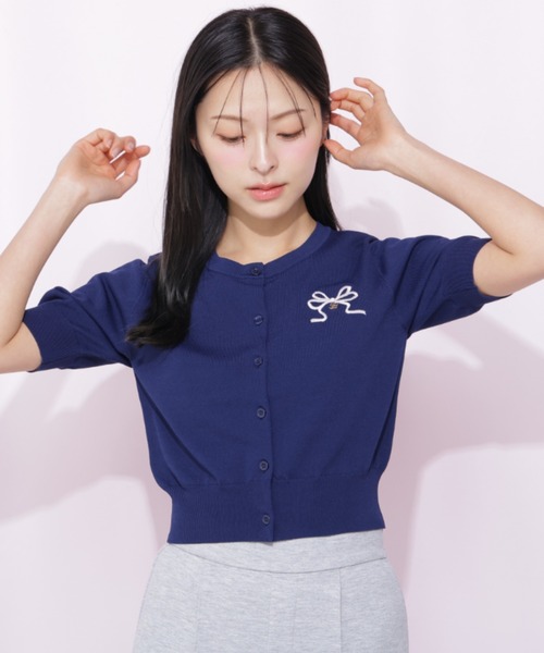 JILL by JILL STUART(ジルバイジルスチュアート)の「<RIBBONシリーズ>半袖ニットカーディガン(ニット/セーター・レディース・ネイビー/レッド/ホワイト・FREE)」の7枚目の写真