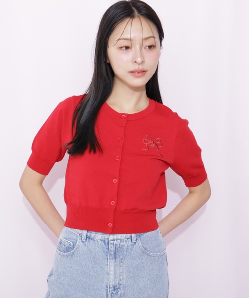 JILL by JILL STUART(ジルバイジルスチュアート)の「<RIBBONシリーズ>半袖ニットカーディガン(ニット/セーター・レディース・ネイビー/レッド/ホワイト・FREE)」の14枚目の写真