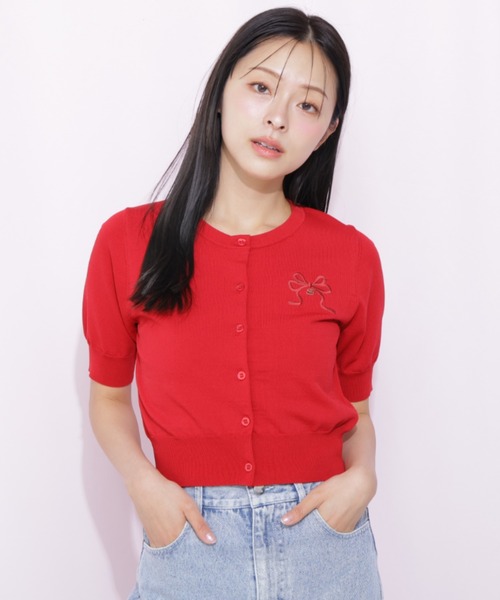 JILL by JILL STUART(ジルバイジルスチュアート)の「<RIBBONシリーズ>半袖ニットカーディガン(ニット/セーター・レディース・ネイビー/レッド/ホワイト・FREE)」の15枚目の写真