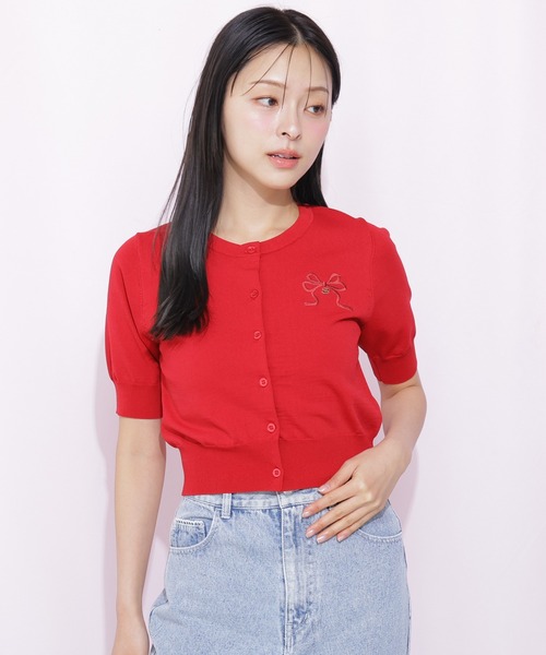 JILL by JILL STUART(ジルバイジルスチュアート)の「<RIBBONシリーズ>半袖ニットカーディガン(ニット/セーター・レディース・ネイビー/レッド/ホワイト・FREE)」の13枚目の写真