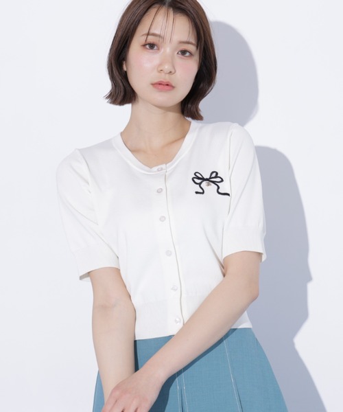 JILL by JILL STUART(ジルバイジルスチュアート)の「<RIBBONシリーズ>半袖ニットカーディガン(ニット/セーター・レディース・ネイビー/レッド/ホワイト・FREE)」の22枚目の写真