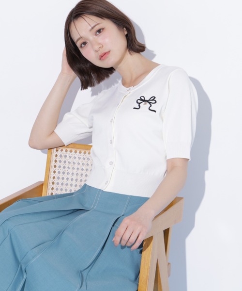 JILL by JILL STUART(ジルバイジルスチュアート)の「<RIBBONシリーズ>半袖ニットカーディガン(ニット/セーター・レディース・ネイビー/レッド/ホワイト・FREE)」の21枚目の写真