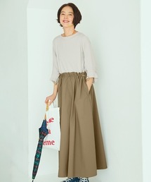 IEDIT 一枚でコーデが決まる袖タックTシャツと撥水(はっすい)スカートのドッキングワンピース