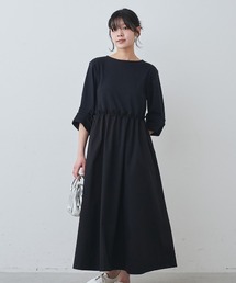 IEDIT 一枚でコーデが決まる袖タックTシャツと撥水(はっすい)スカートのドッキングワンピース