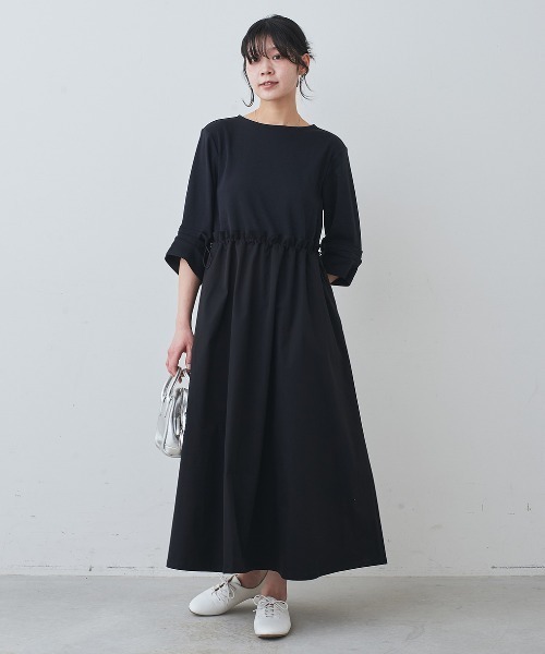 IEDIT(イディット)の「IEDIT 一枚でコーデが決まる袖タックTシャツと撥水(はっすい)スカートのドッキングワンピース(ワンピース・レディース・ブラック/カーキ・SP/4L/3L/LL/L/M/MP)」の10枚目の写真