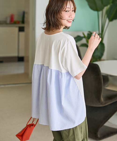 セール】限定展開 ストライプ ドッキング 半袖 Tシャツ（Tシャツ
