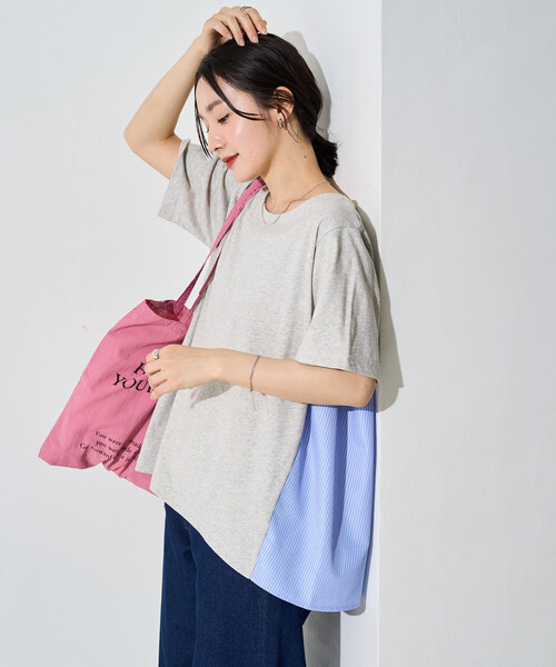 セール】限定展開 ストライプ ドッキング 半袖 Tシャツ（Tシャツ 