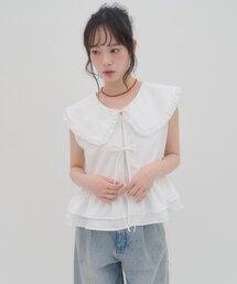 【umm.】フリルカラーノースリブラウス