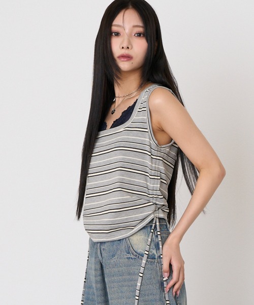RAY CASSIN(レイカズン)の「【ドット / 無地】カップ付きレイヤードタンクトップ / オフショルTシャツ(Tシャツ/カットソー・レディース・ブラック系その他2/ホワイト系その他2/ブラウン系その他2/ホワイト系その他/ブラック/ブラウン系その他3/グレー系その他3・FREE)」の5枚目の写真