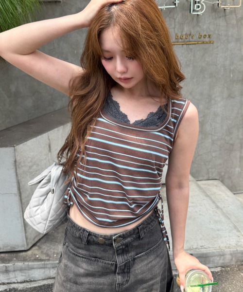 RAY CASSIN(レイカズン)の「【ドット / 無地】カップ付きレイヤードタンクトップ / オフショルTシャツ(Tシャツ/カットソー・レディース・ブラック系その他2/ホワイト系その他2/ブラウン系その他2/ホワイト系その他/ブラック/ブラウン系その他3/グレー系その他3・FREE)」の7枚目の写真