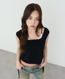 RAY CASSIN | 【ドット / 無地】カップ付きレイヤードタンクトップ / オフショルTシャツ(Tシャツ/カットソー)