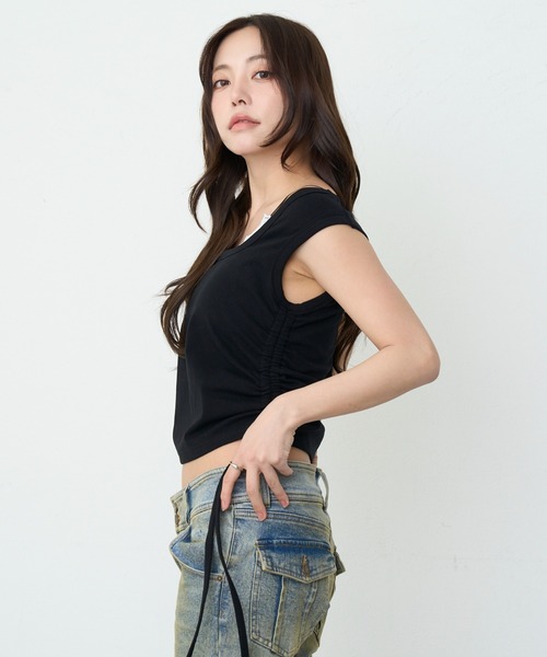 RAY CASSIN(レイカズン)の「【~6/21(日)までZOZO限定10%OFF】カップ付きレイヤードホルタータンクトップ / Tシャツ(Tシャツ/カットソー・レディース・ブラック系その他2/ホワイト系その他2/ブラウン系その他2/ホワイト系その他/ブラック・FREE)」の18枚目の写真